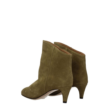 Isabel Marant Gray Leather Ankle Boots with suede finish and mid heels, featuring a pointy toe design in turtledove secondary color.