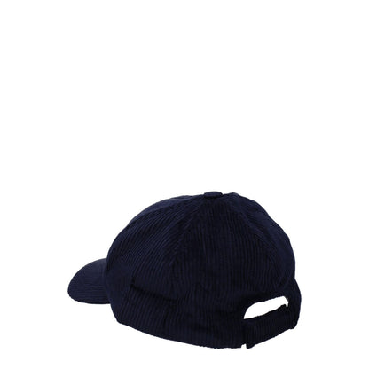 Isabel Marant Blue Cotton Cap (Baseball Hat) with strap closure, featuring a logo, made of 74% cotton and 28% linen in midnight blue.
