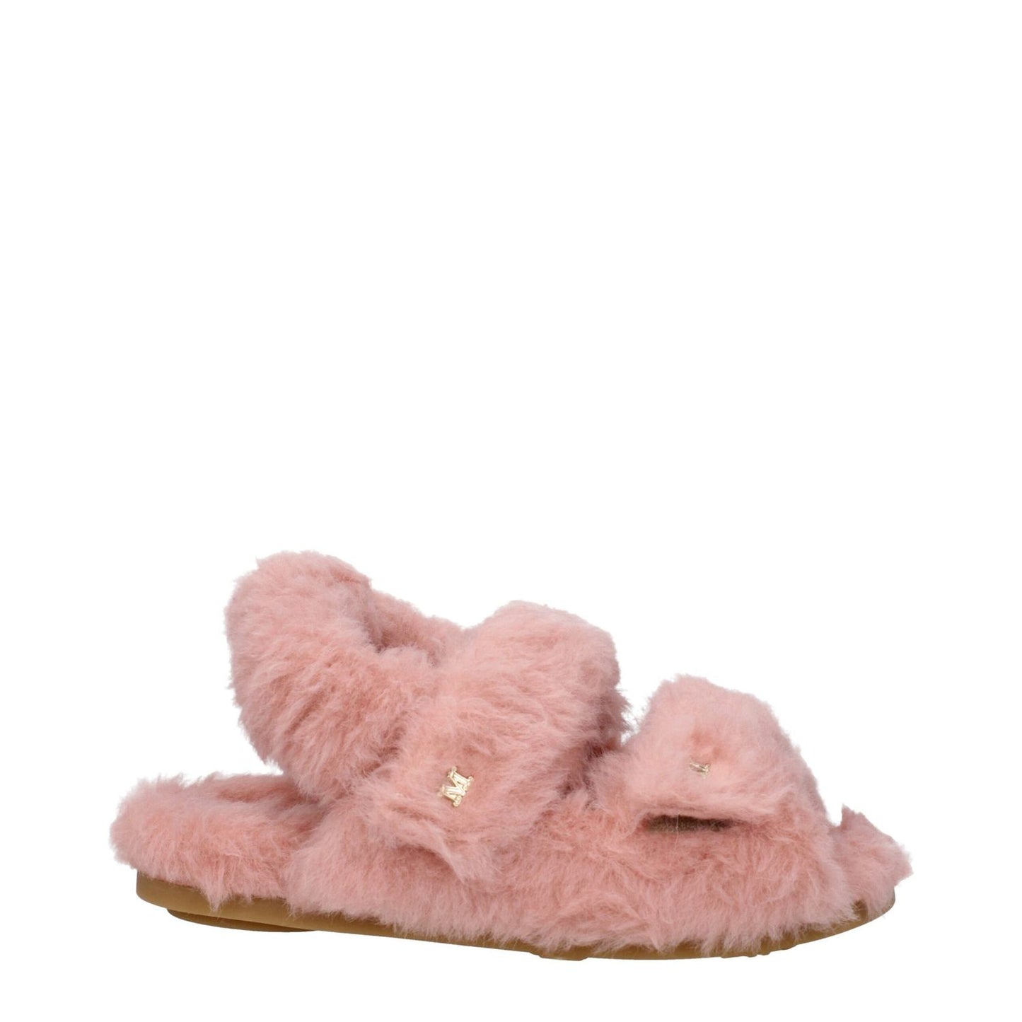 Max Mara Pink Fur Flat Sandals with eco fur, open toe, and strap closure. Casual style with rubber sole and side logo. MPN: SANDYC23452605376003.