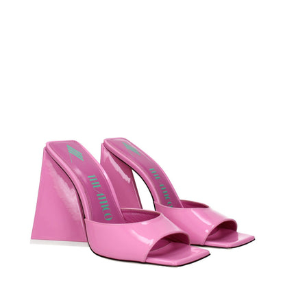 The Attico Pink Leather Platform Sandals with high heel, casual style, and open toe design made of patent leather in soft pink.