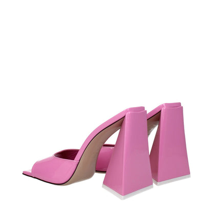 The Attico Pink Leather Platform Sandals with high heels and open toe design in patent leather.
