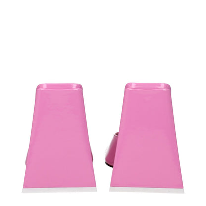 Back view of The Attico Pink Leather Platform Sandals showing the high heel in soft pink patent leather.