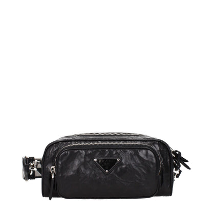 Prada Black Leather Crossbody Bag with silver details, adjustable and removable strap, zip closure, small size, 1 external and internal pocket.