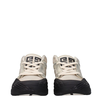 Givenchy Beige Fabric Chunky Sneakers with vintage and aged effect, front logo, lace-up closure, and rubber sole, style code F80661.