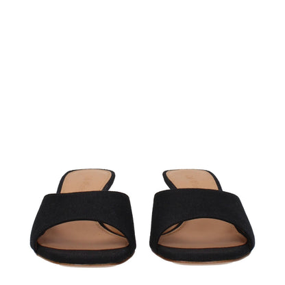 Off-White Black Linen Flat Sandals with open toe and leather sole, featuring 5 cm mid heels, product code F80832.