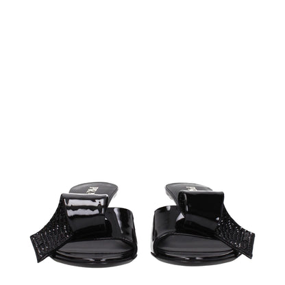 Prada Black Leather Sandals with patent leather, open toe, mid heels, and front detail. Casual style, leather sole, 5.5 cm heel height.