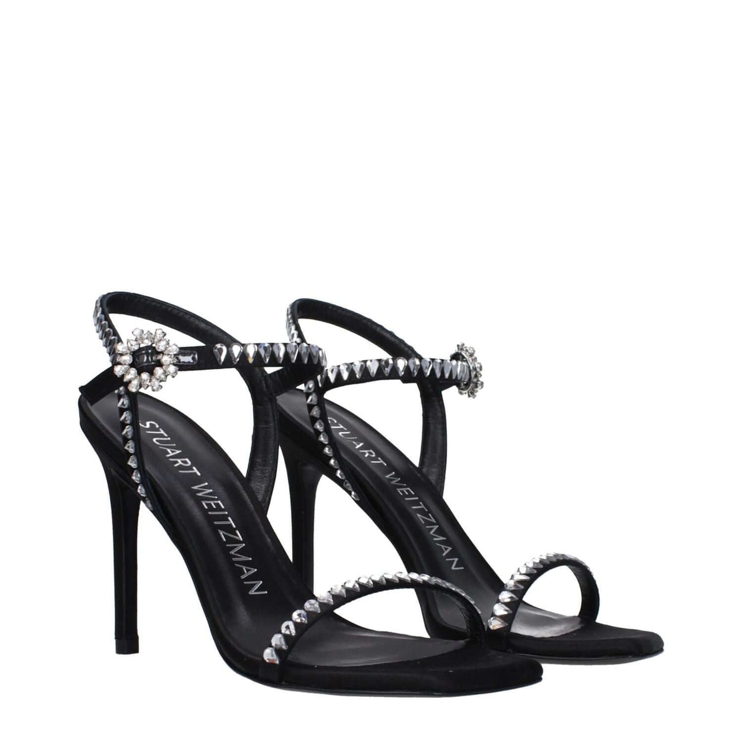 Stuart Weitzman Black Satin Stiletto Heel Sandals
