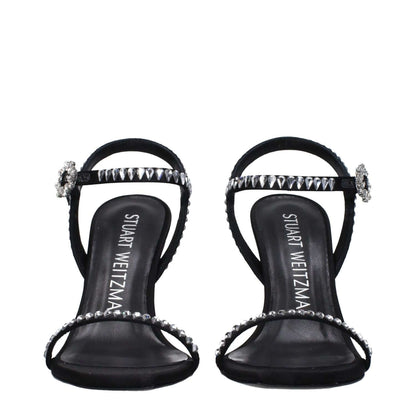 Stuart Weitzman Black Satin Stiletto Heel Sandals