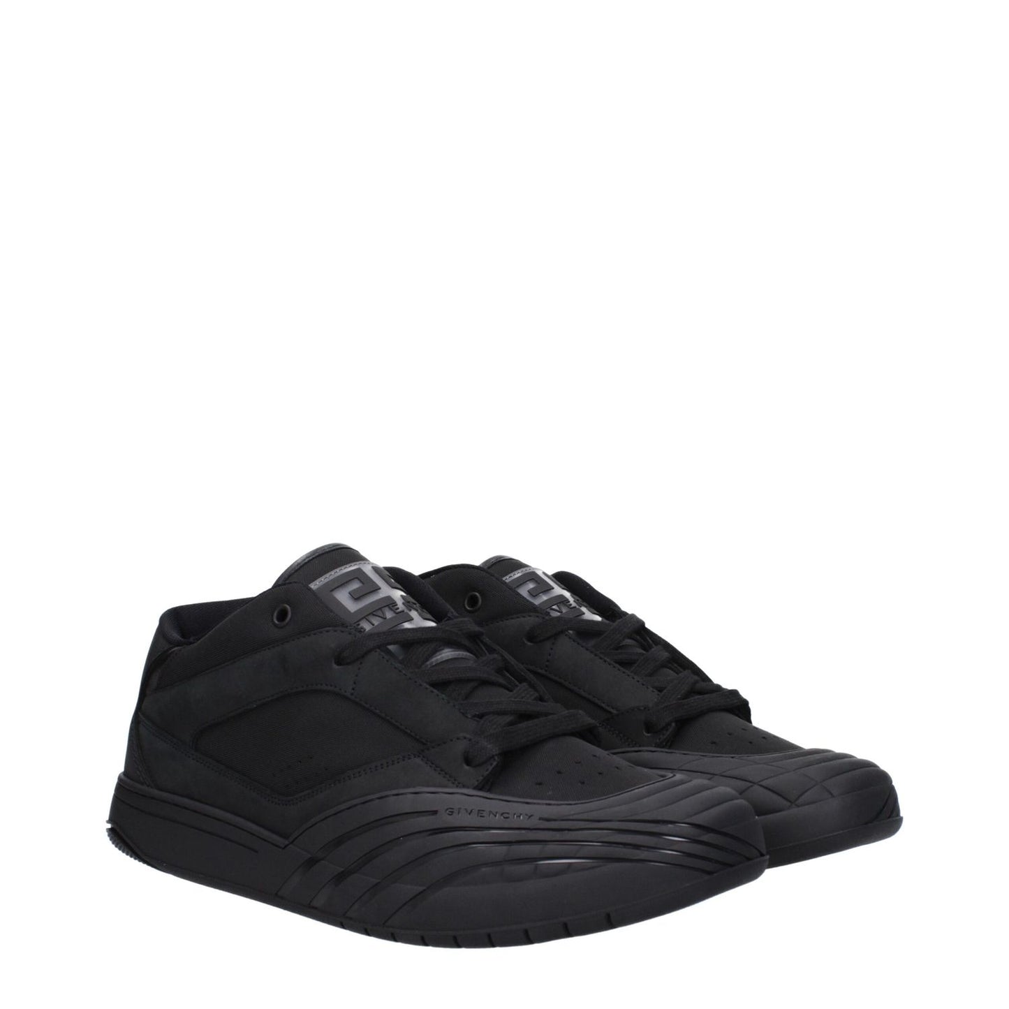 Givenchy Black Fabric Low Top Sneakers with logos, lace-up closure, rubber sole, round toe. Model BH009KH1QA001 for casual style.