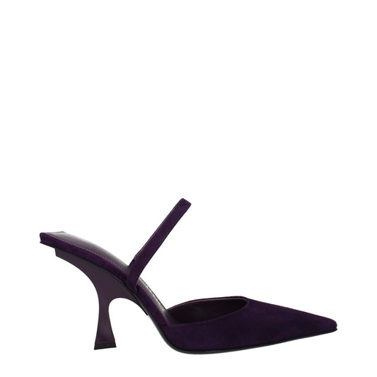 The Attico Purple Leather Stiletto Heel Sandals with pointy toe and high heel, style S790L007614, in violet suede and amaranth color.