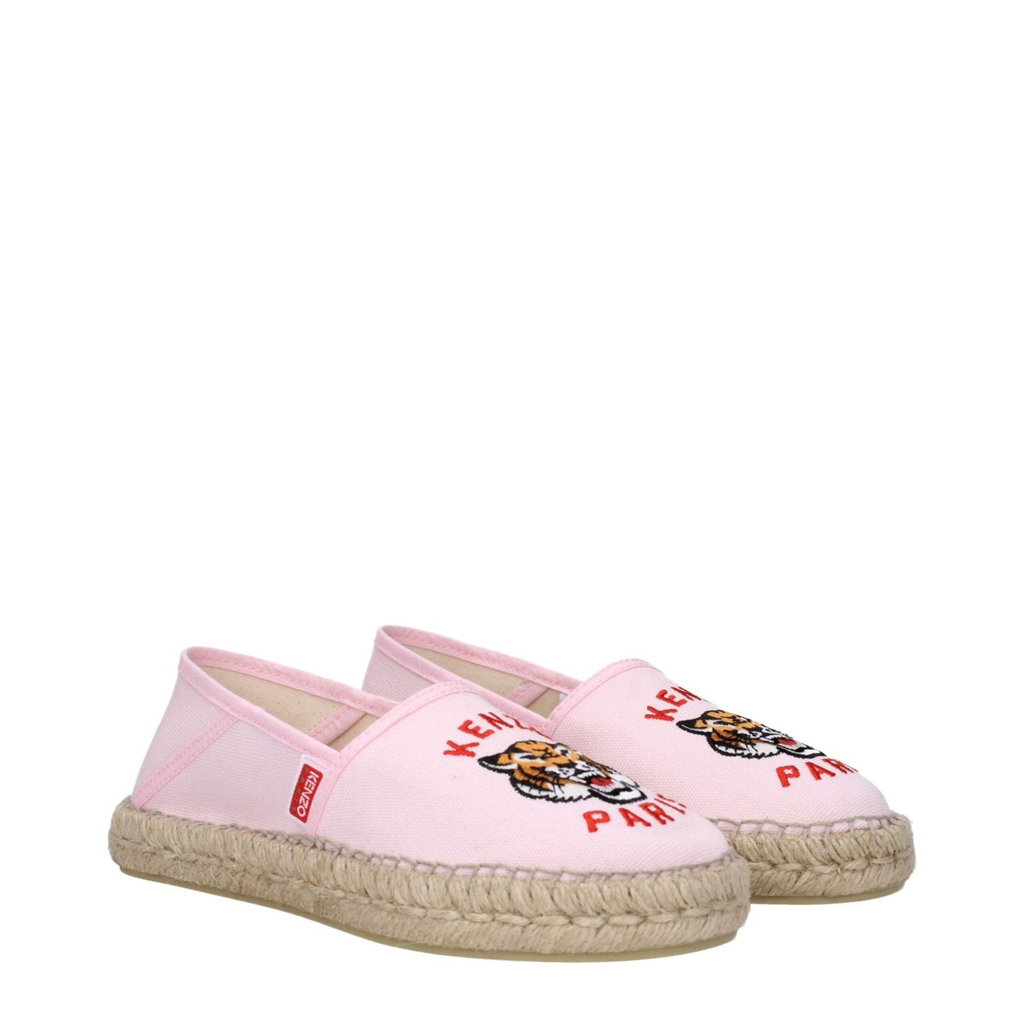 Kenzo Pink Fabric Espadrilles with front logo, side logo, rubber sole, round toe, and low flat heel.