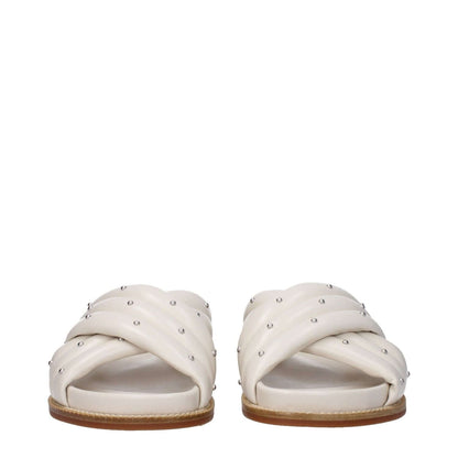 Fabiana Filippi Beige Leather Slippers with studs, open toe and rubber sole, casual style, MPN ASD274A930H137, ivory secondary color.