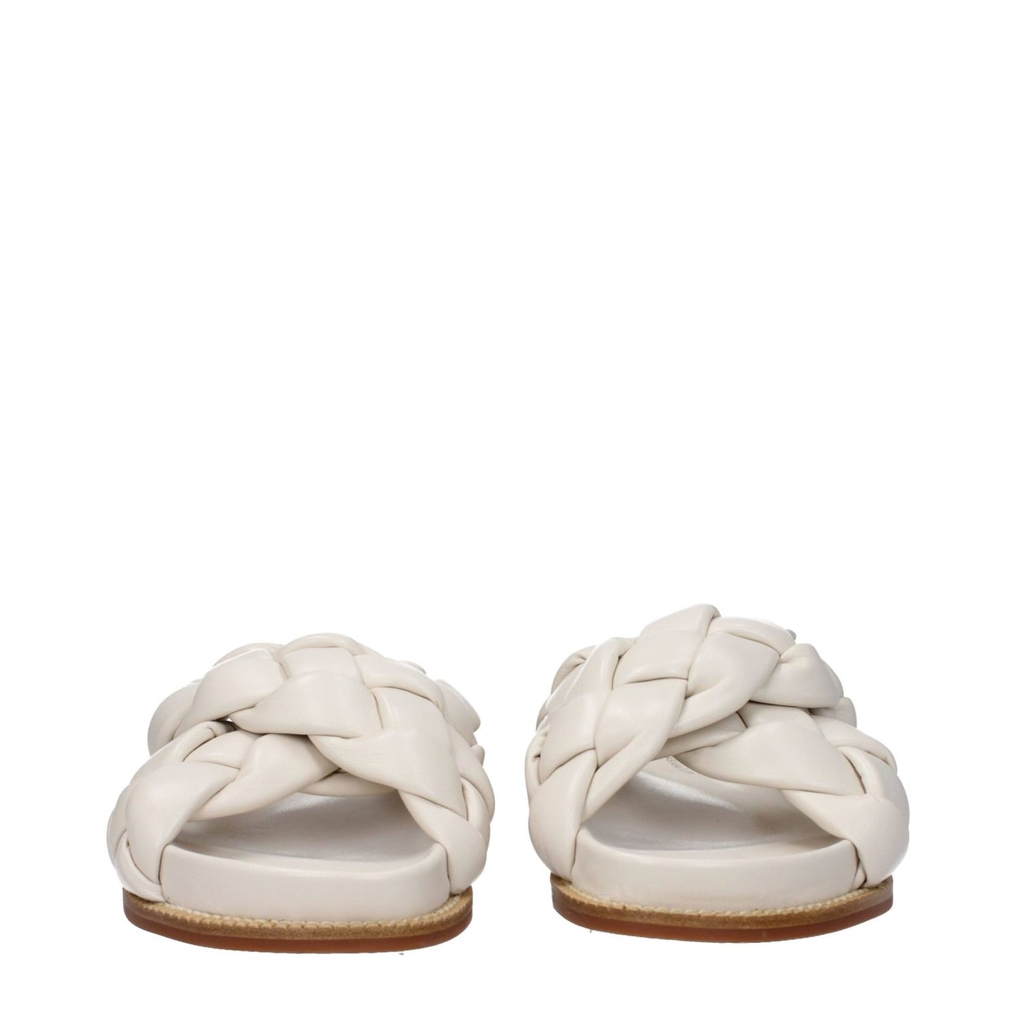 Fabiana Filippi Beige Leather Slippers with open toe and rubber sole, featuring a casual style with low, flat heels in ivory color.