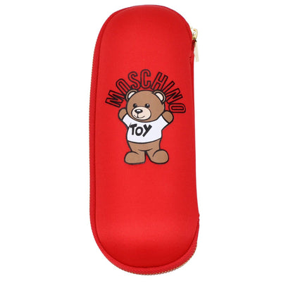 Moschino Red Polyester Umbrella case with bear logo design and zip closure