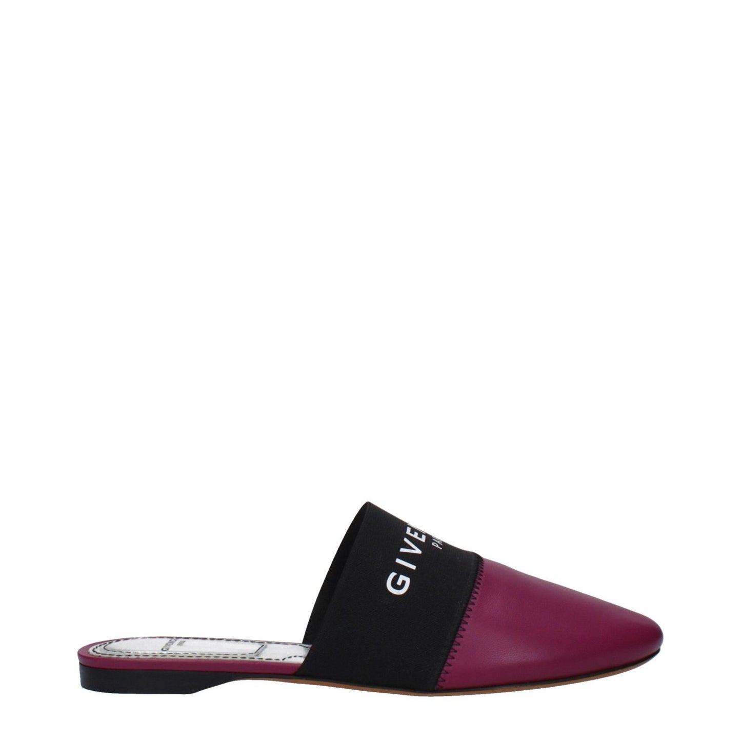 Givenchy Purple Leather Slippers, casual round toe with logo, low flat heel, dark orchid accent, MPN BE2002E01H510, F82373 code.