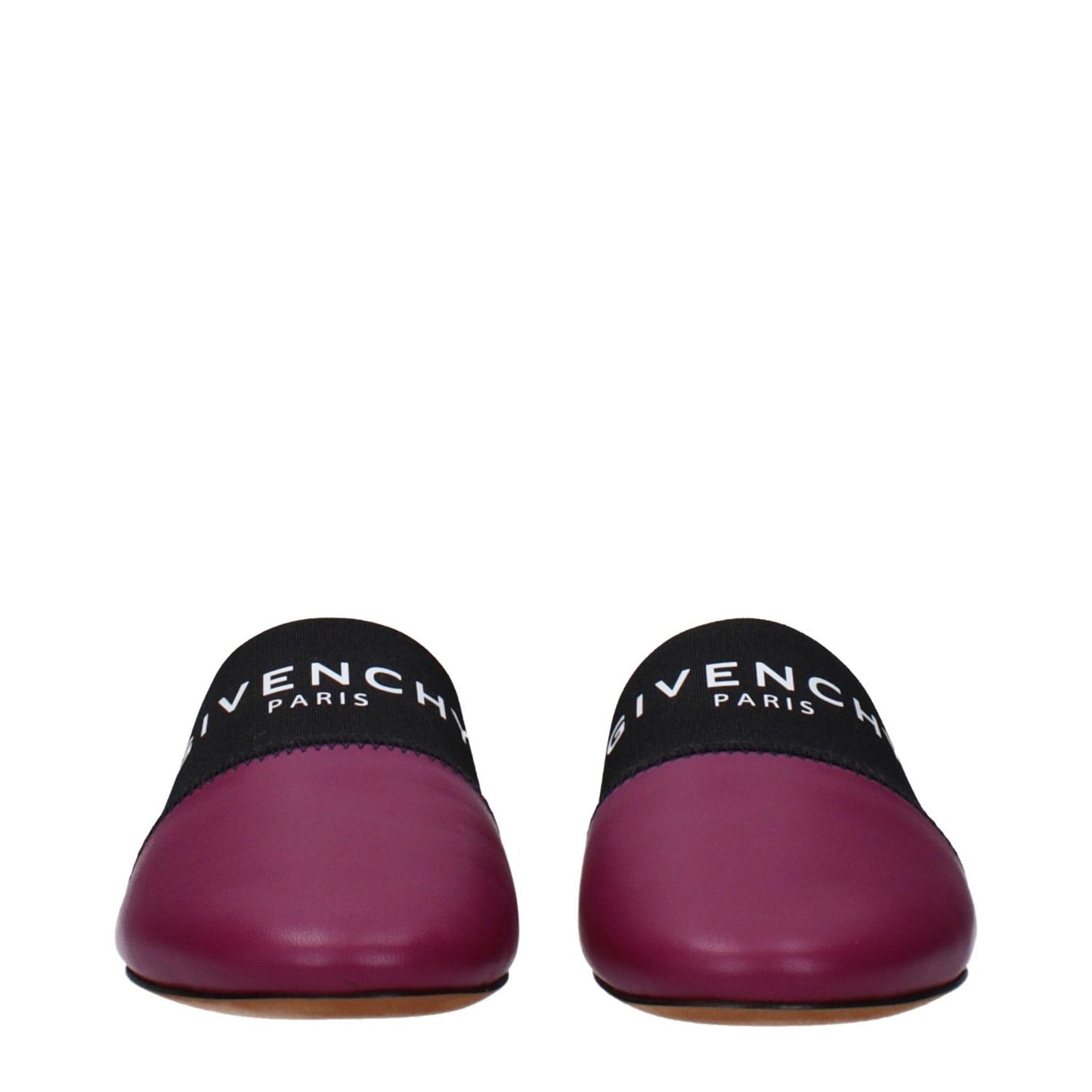 Givenchy Purple Leather Slippers with front logo, round toe, and low flat heel, style casual, MPN BE2002E01H510, dark orchid color