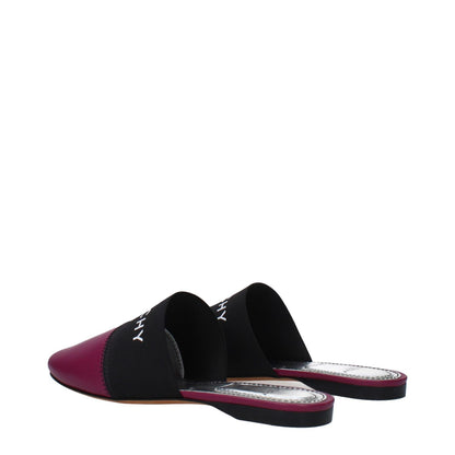 Givenchy Purple Leather Slippers with front logo, round toe, and dark orchid detailing, style MPN BE2002E01H510, casual low flat heel.