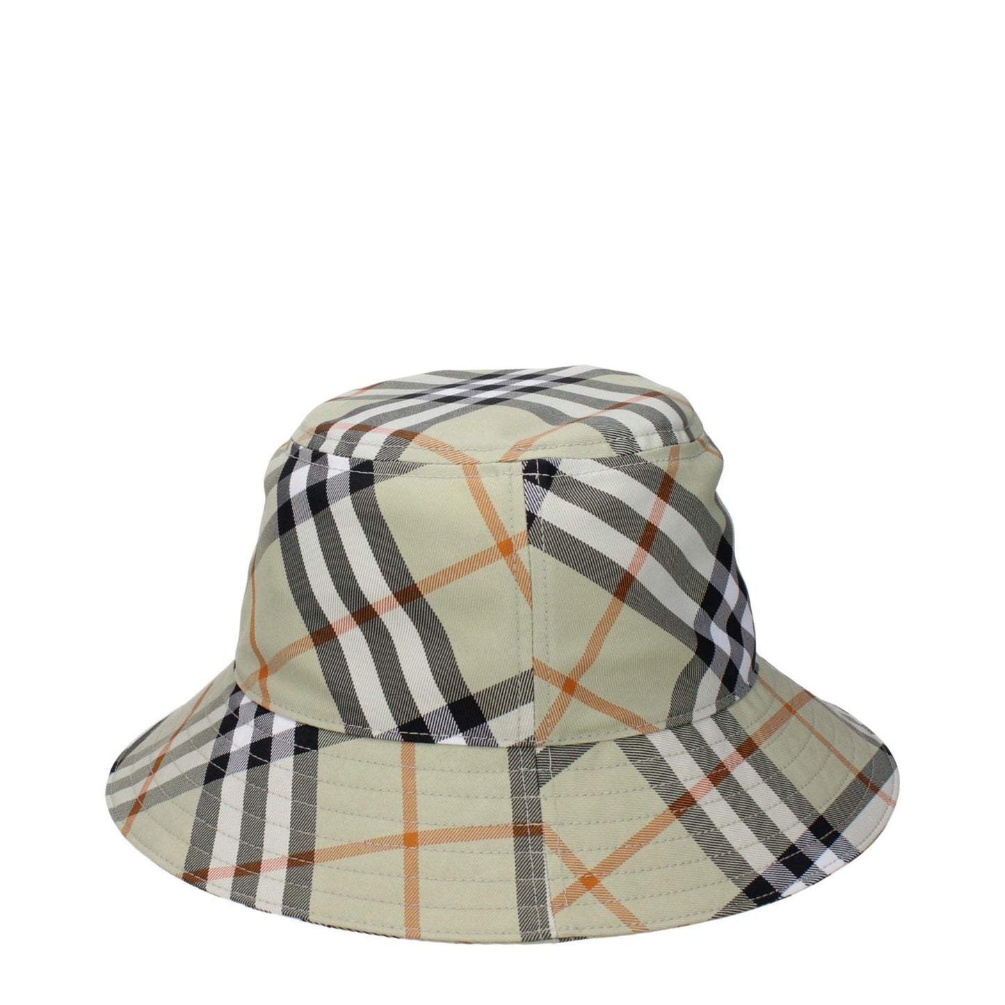 Burberry Green Fabric Bucket Hat with check print and back logo, made of 100% polyester, sage secondary color, MPN 8094798.