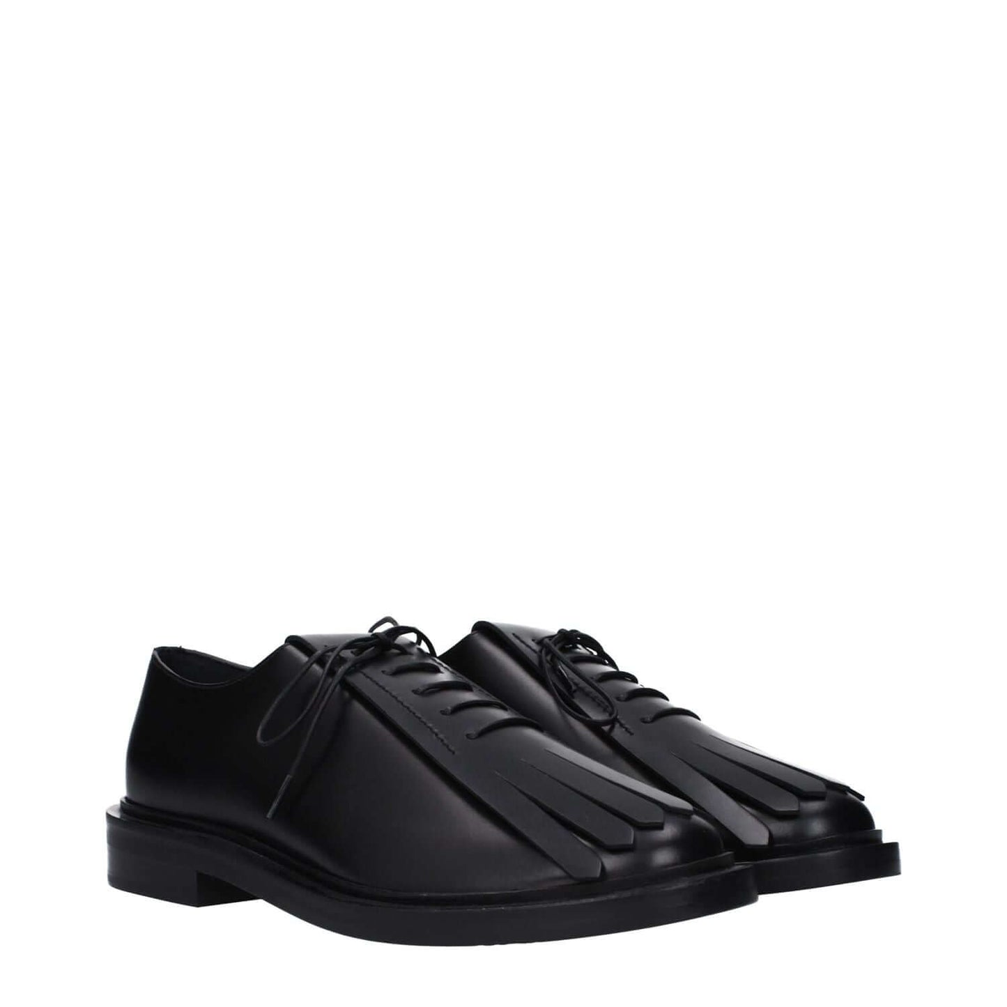 Max Mara Black Leather Oxfords And Derbies with lace-up design and rubber sole, featuring round toe and low flat heel.
