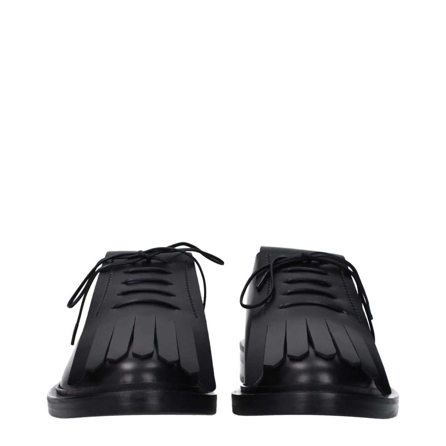 Max Mara Black Leather Oxfords And Derbies with lace-up design and rubber sole, featuring round toe and low flat heel.
