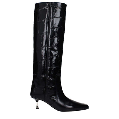 Paris Texas Black Leather High Heel Boots