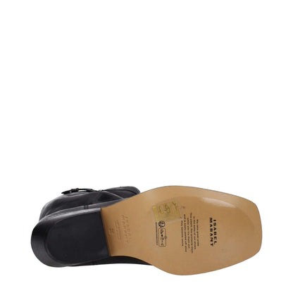 Isabel Marant Black Leather Ankle Boots with leather sole, vintage and aged effect, square toe, and mid heels