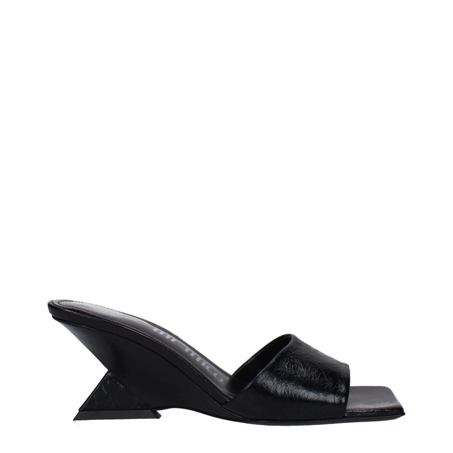 The Attico Black Leather Flat Sandals