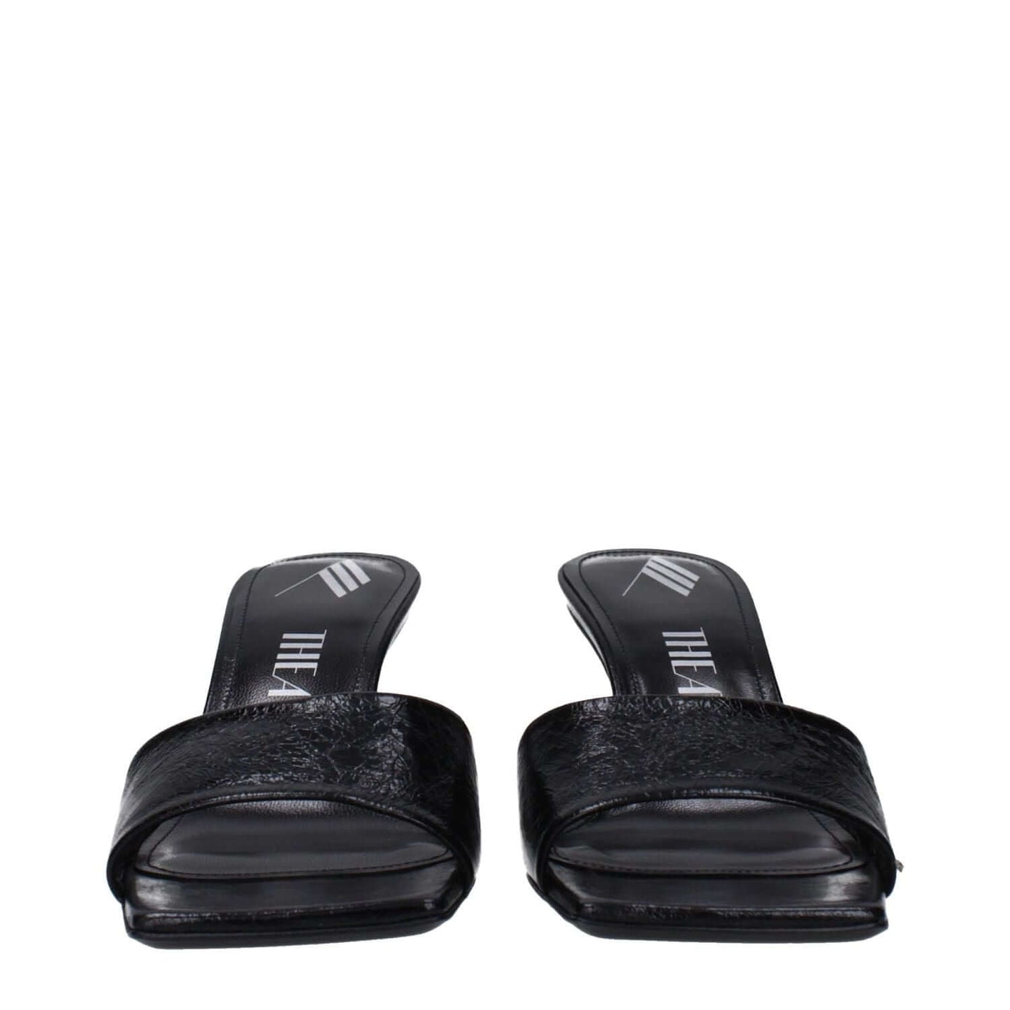 The Attico Black Leather Flat Sandals