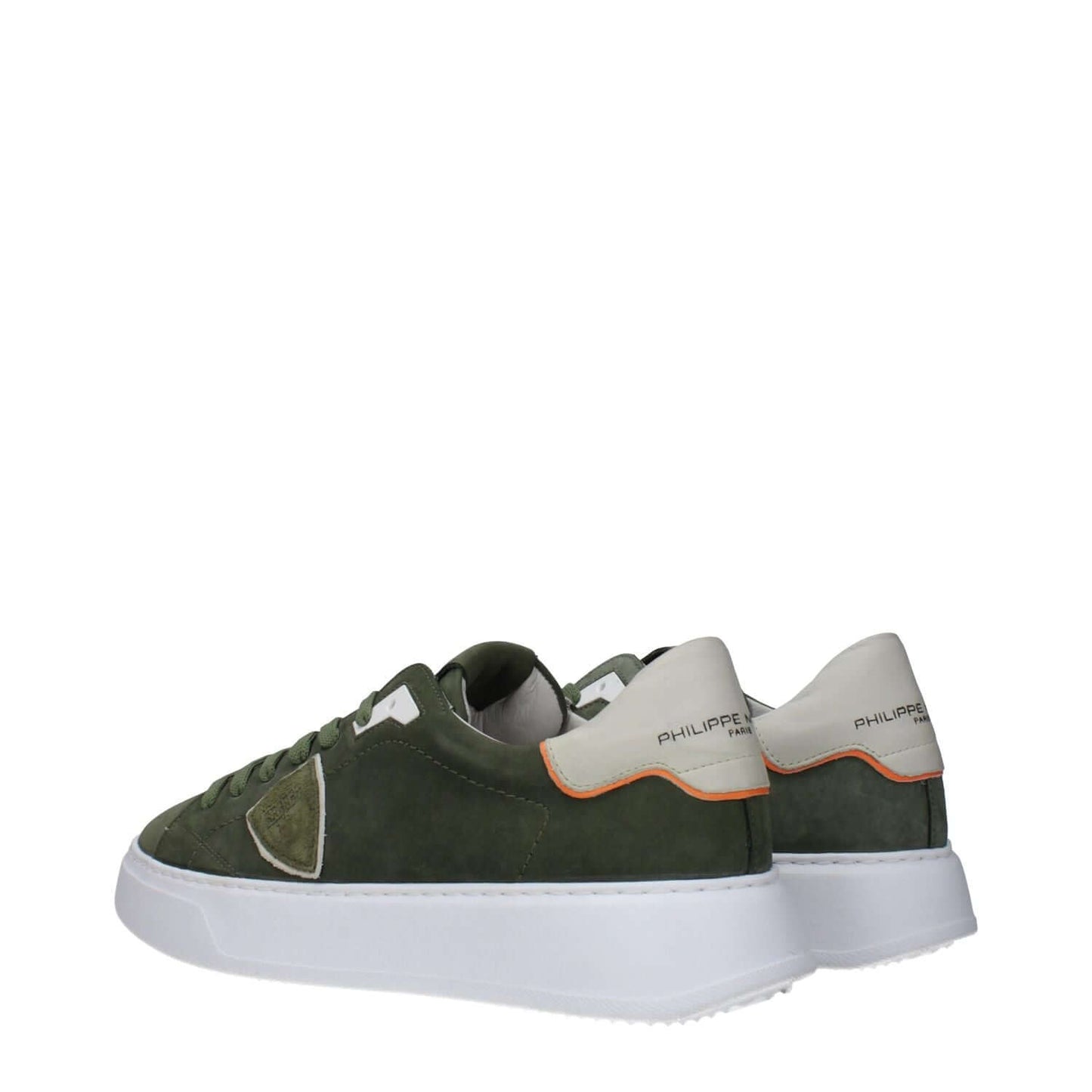 Philippe Model Green Leather Low Top Sneakers with front and back logo, side detail, suede green design, MPN BTLUNBTB221, code F83280.