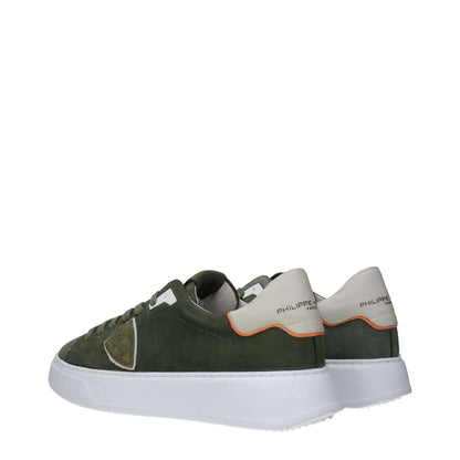 Philippe Model Green Leather Low Top Sneakers with front and back logo, side detail, suede green design, MPN BTLUNBTB221, code F83280.