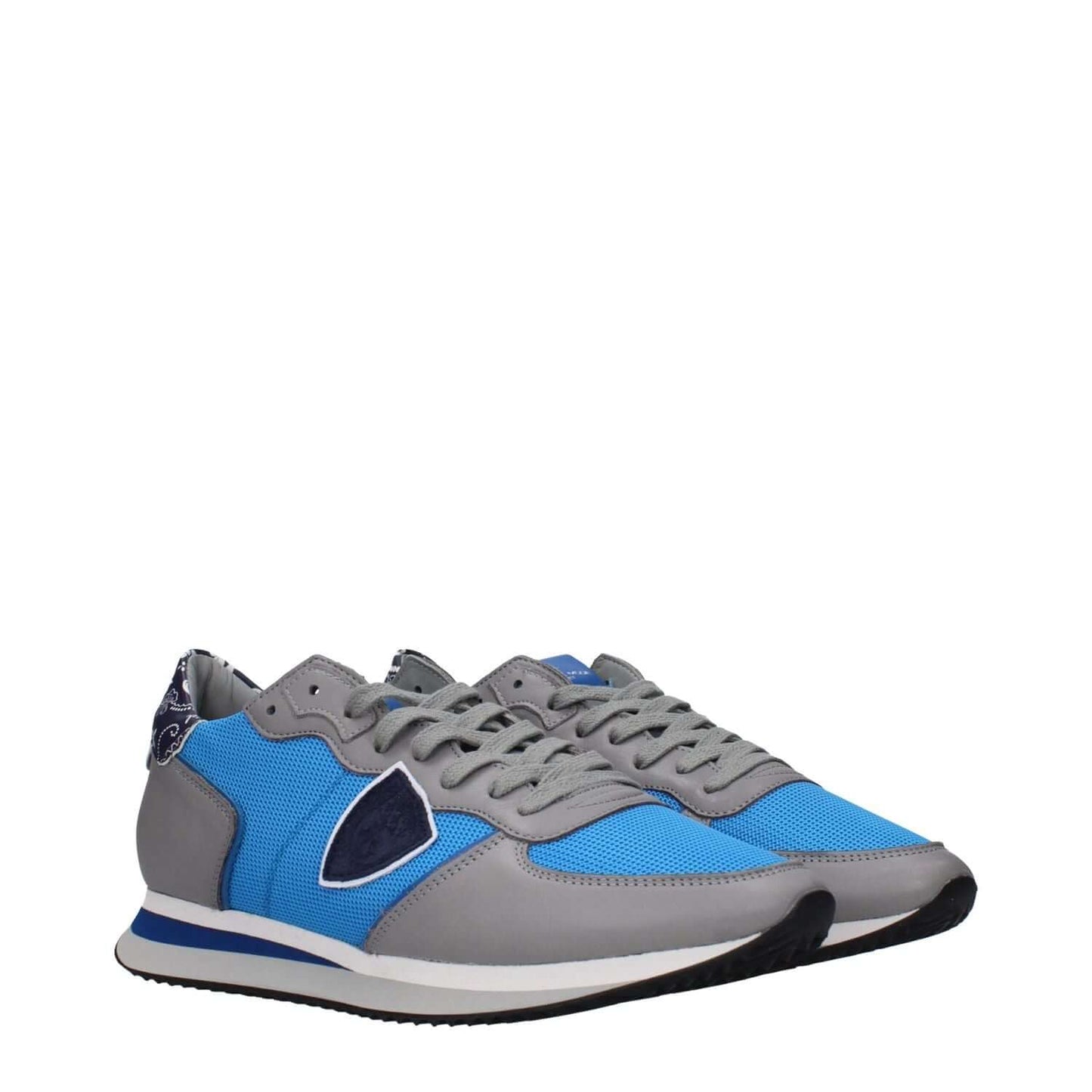 Philippe Model Blue Fabric Low Top Sneakers with front logo and side detail.