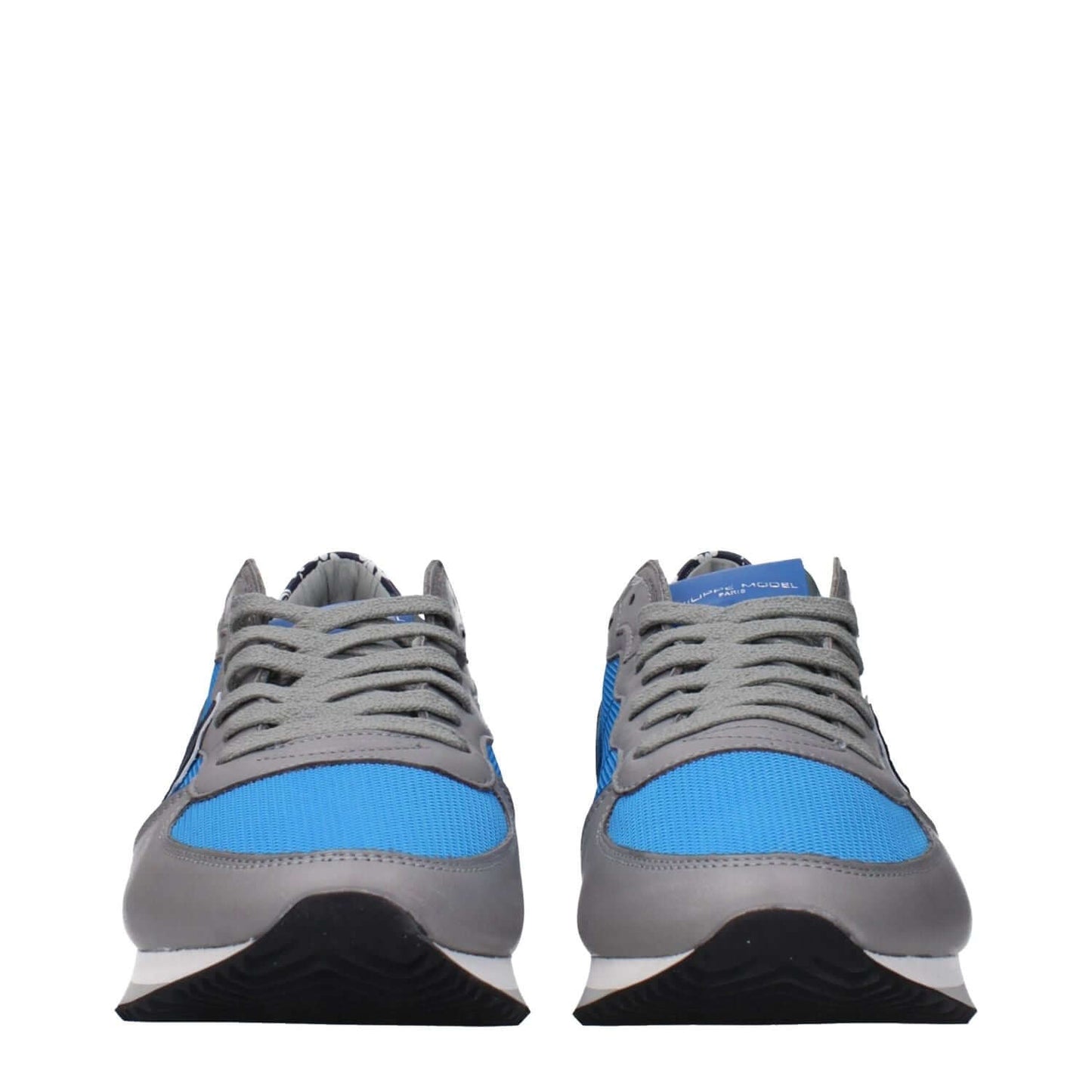 Front view of Philippe Model Blue Fabric Low Top Sneakers with front logo and side detail, MPN TZLUZ2TB357, code F83296.
