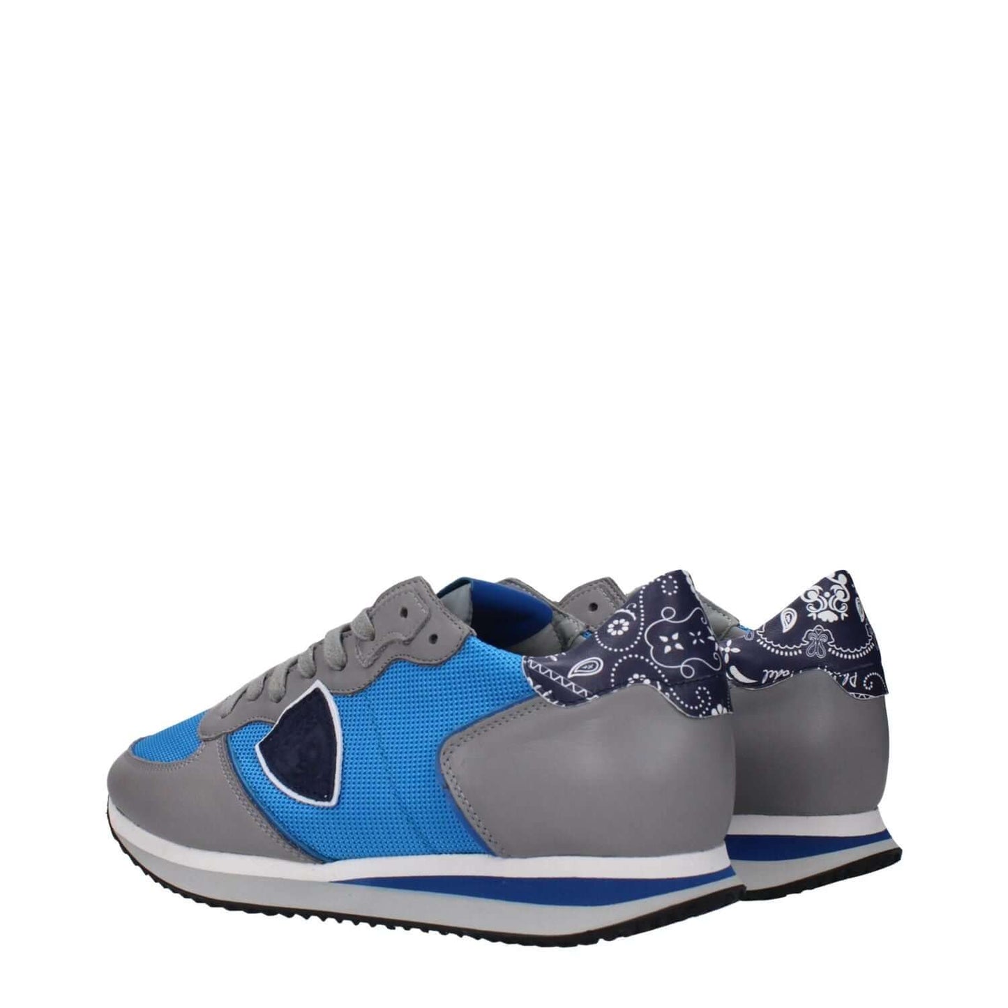 Philippe Model Blue Fabric Low Top Sneakers with front logo and side detail.