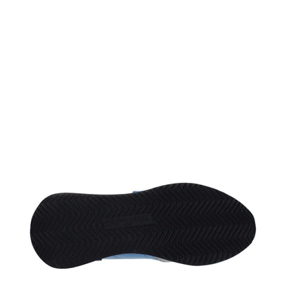 Sole view of Philippe Model Blue Fabric Low Top Sneakers, showcasing black tread pattern and blue side detail.