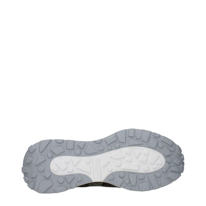 Sole view of Philippe Model Green Fabric Chunky Sneakers highlighting durable tread pattern and brand details.