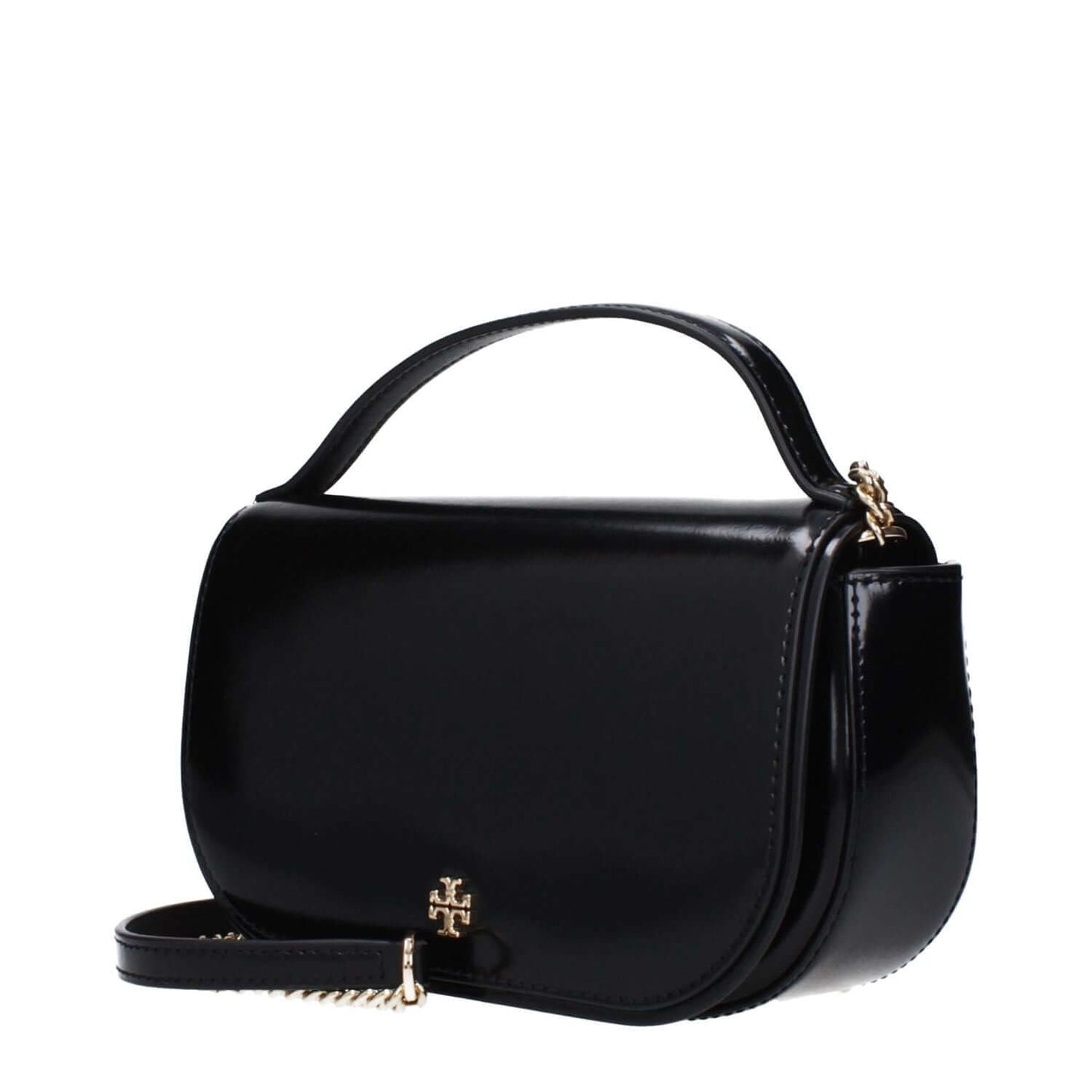 Tory Burch Black Leather Handbag with front logo, adjustable and removable shoulder strap, MPN 142346001, code F83366