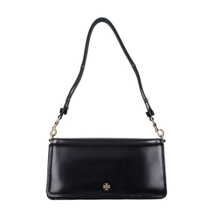 Tory Burch Black Leather Shoulder Bag with front logo, adjustable and removable handle, patent leather, MPN 157620001, code F83374