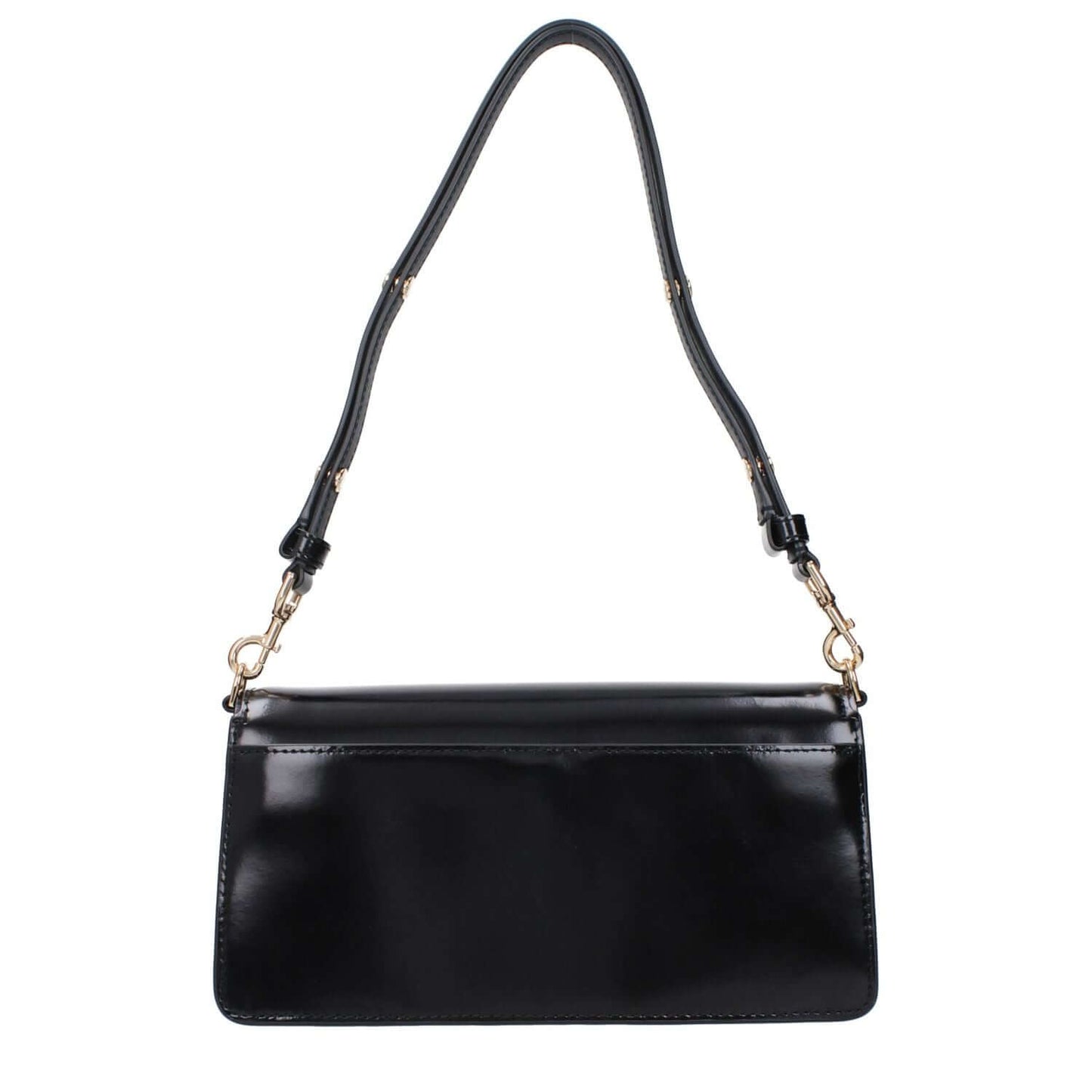 Tory Burch Black Leather Shoulder Bag with adjustable handle, front logo, removable handle, and divider inner pocket.