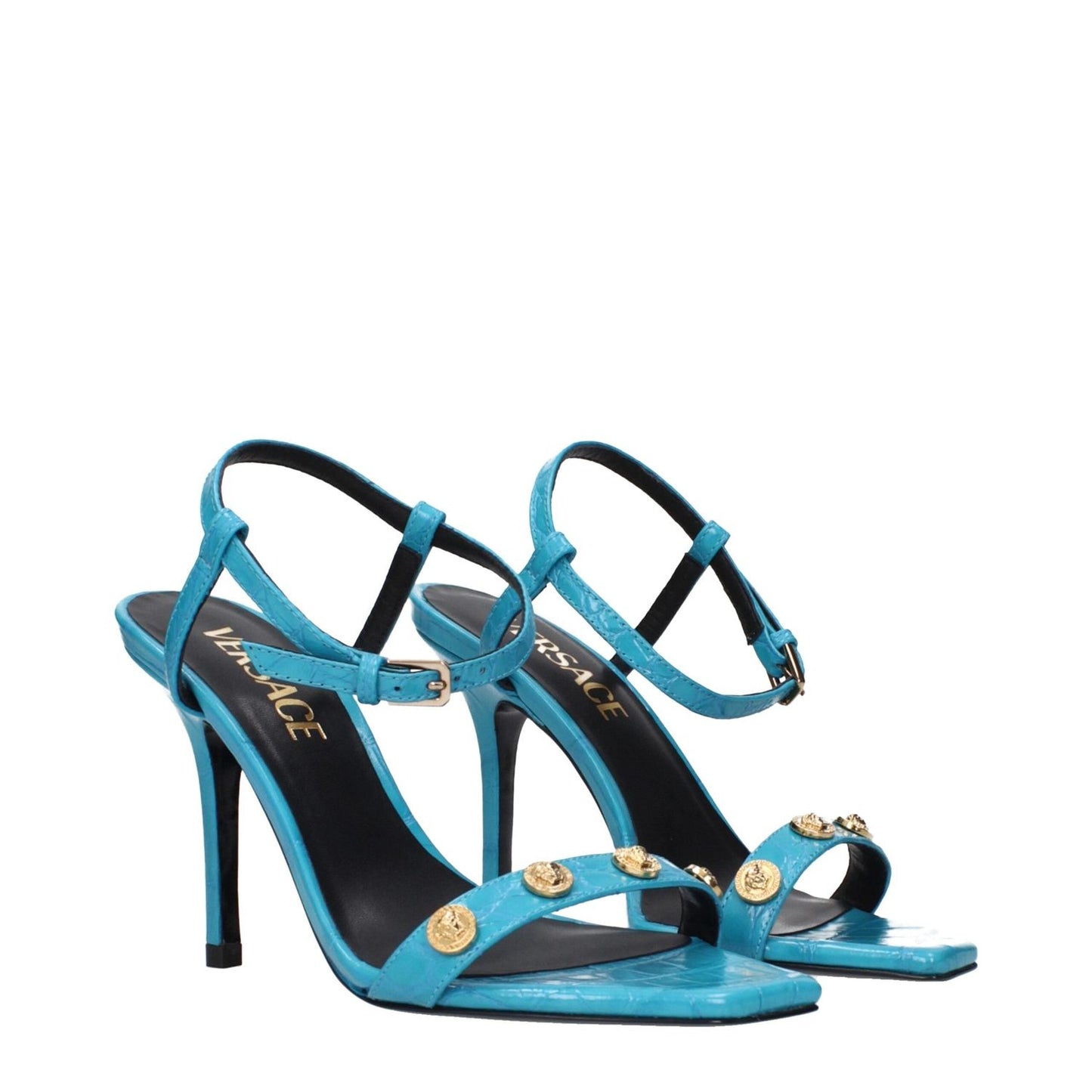 Versace Blue Leather Stiletto Heels Sandals