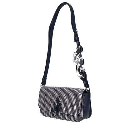 Jw Anderson Blue Fabric Shoulder Bag with logo, adjustable handle, and studs.