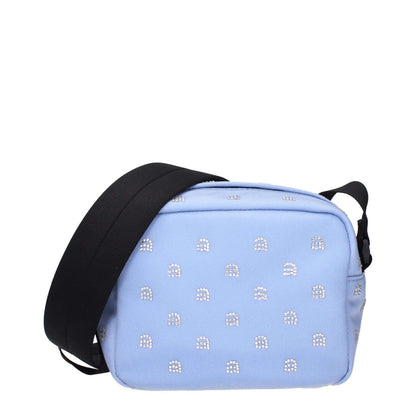 Alexander Wang Light Blue Fabric Crossbody Bag with rhinestone embellishments and adjustable shoulder strap.