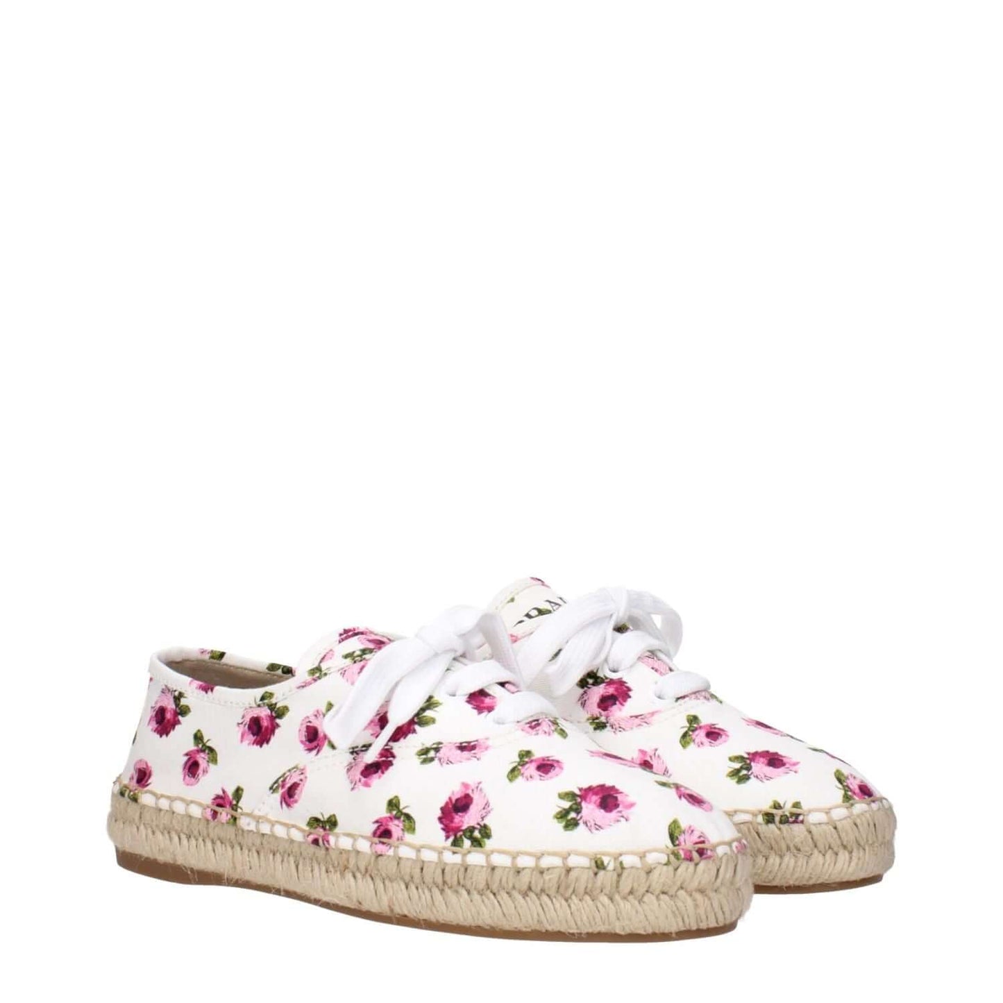 Prada White Fabric Espadrilles with floral design and front logo detail