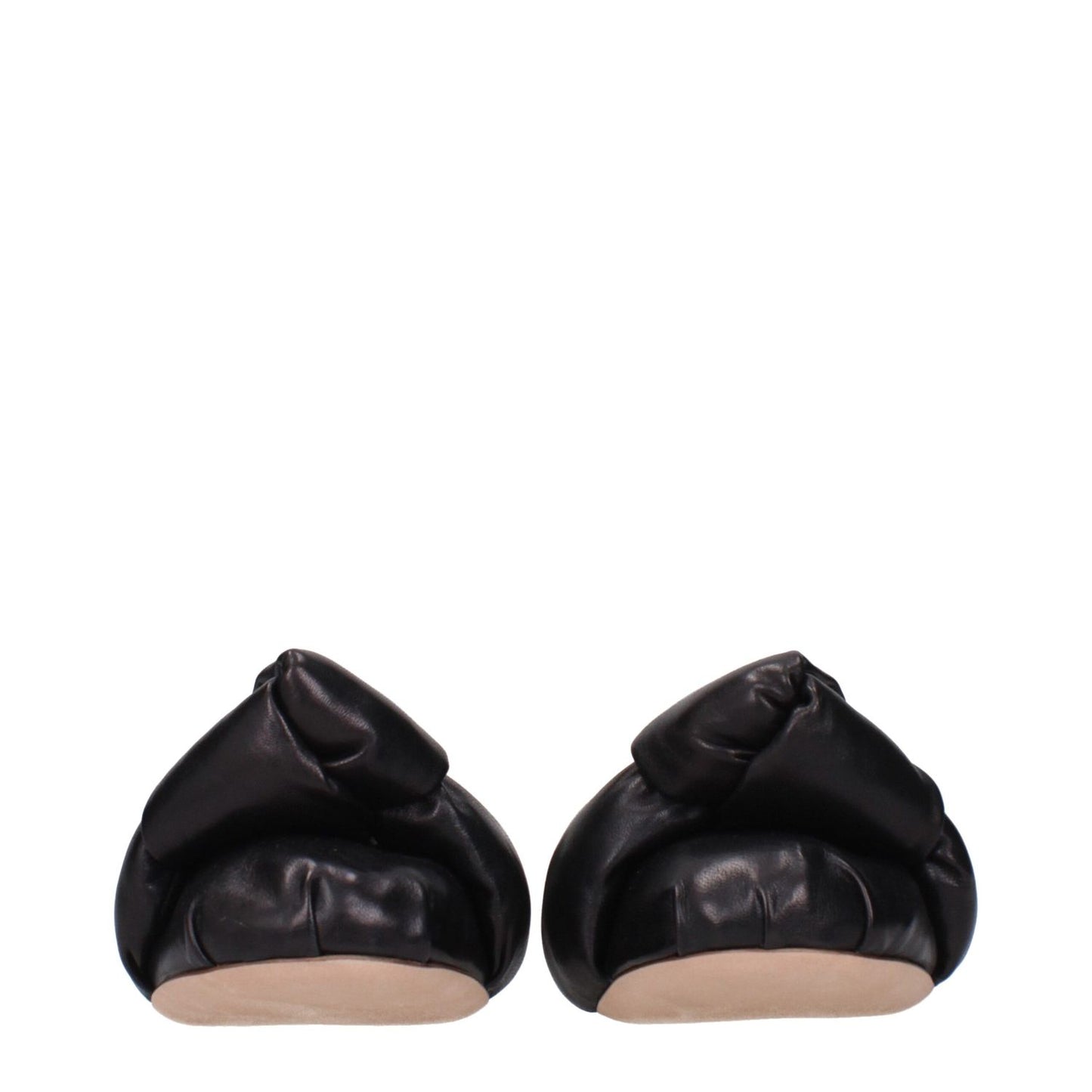 Miu Miu Black Leather Ballet Flats - Back view of folded soft leather design with round toe and low flat heel.