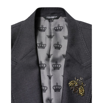 Dolce & Gabbana Dark Gray Bee Embroidery SICILIA Coat Blazer