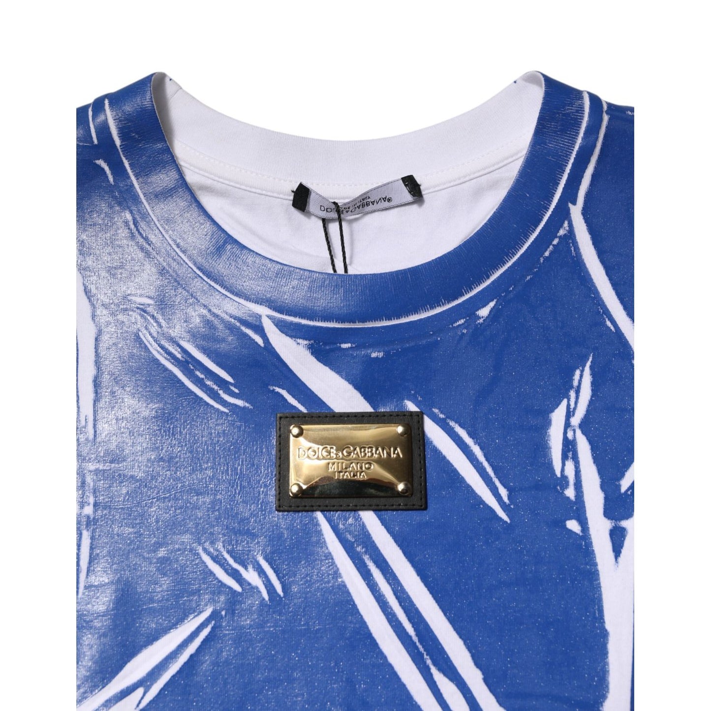 Dolce & Gabbana Blue White Cotton Logo Plaque Women Tank Top