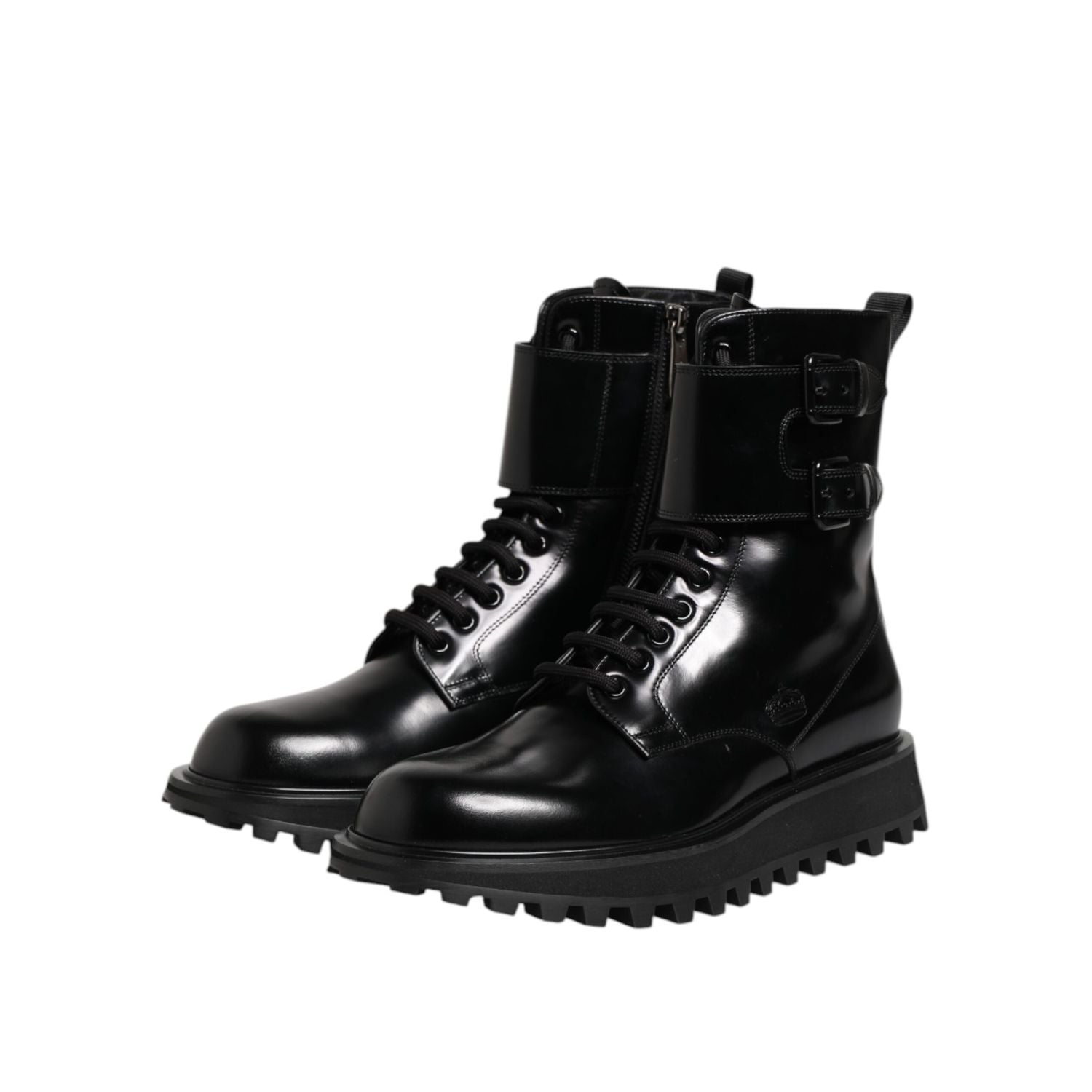 Dolce & Gabbana Black Leather Lace Up Mid Calf Boots Shoes