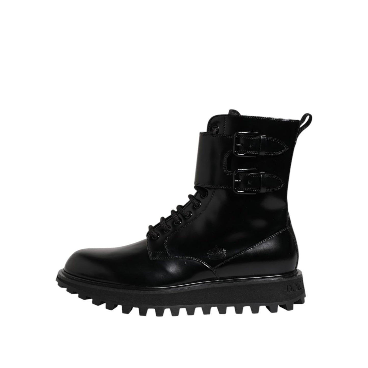 Dolce & Gabbana Black Leather Lace Up Mid Calf Boots Shoes