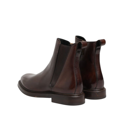 Dolce & Gabbana Brown Chelsea Leather Mid Calf Boots Shoes