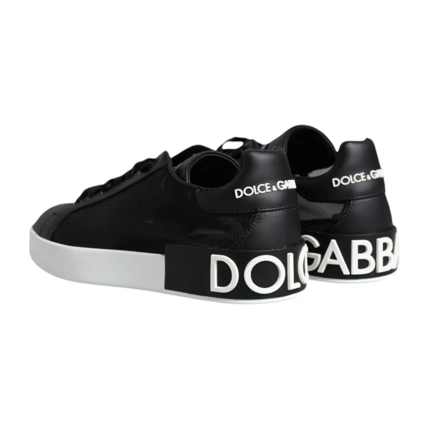 Dolce & Gabbana Black Calf Leather Portofino Sneakers Shoes