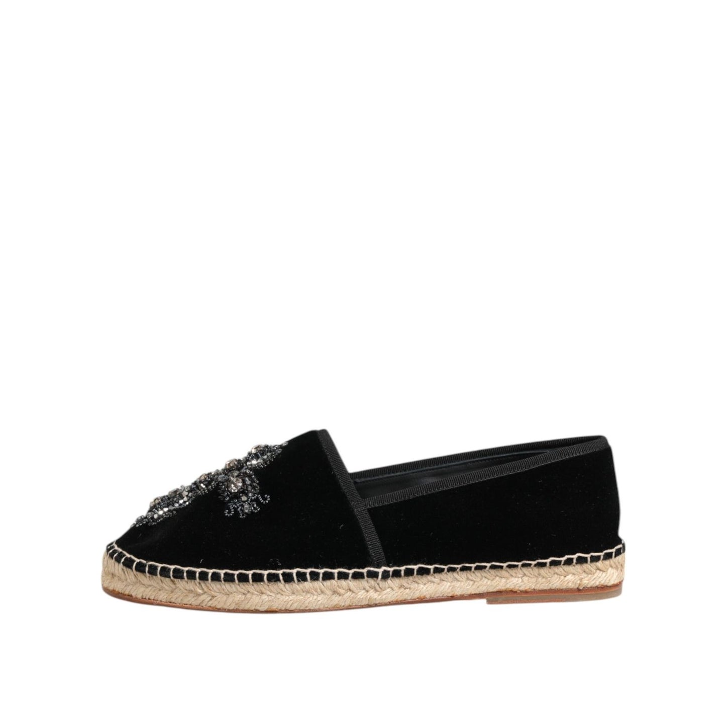 Dolce & Gabbana Black Cross Crystal Slip On Espadrille Shoes